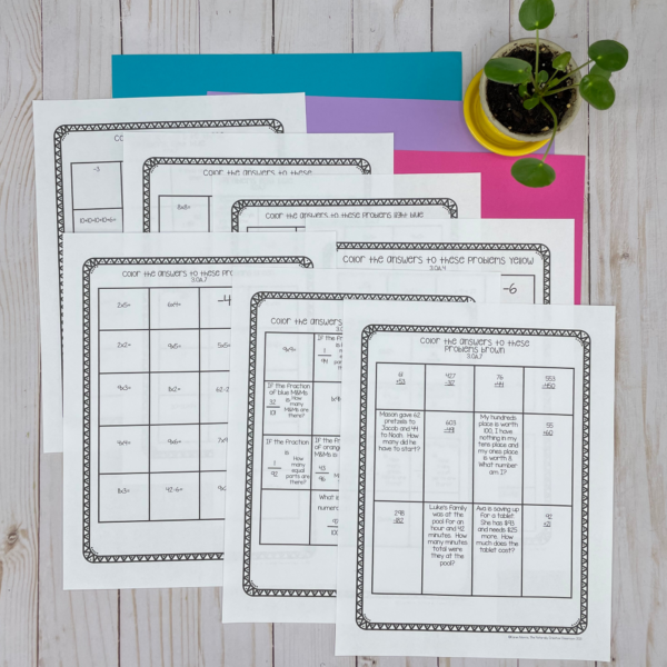 worksheets for color by number